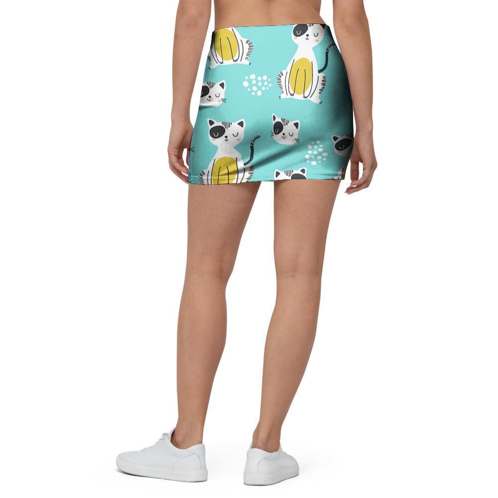 Blue Cat Print Mini Skirt-grizzshop