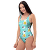 Blue Cat Print One Piece Swimsuite-grizzshop