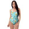 Blue Cat Print One Piece Swimsuite-grizzshop