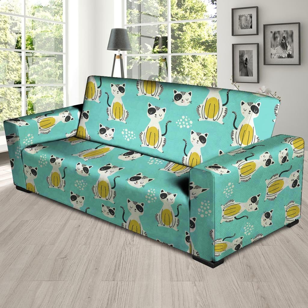 Blue Cat Print Sofa Cover-grizzshop