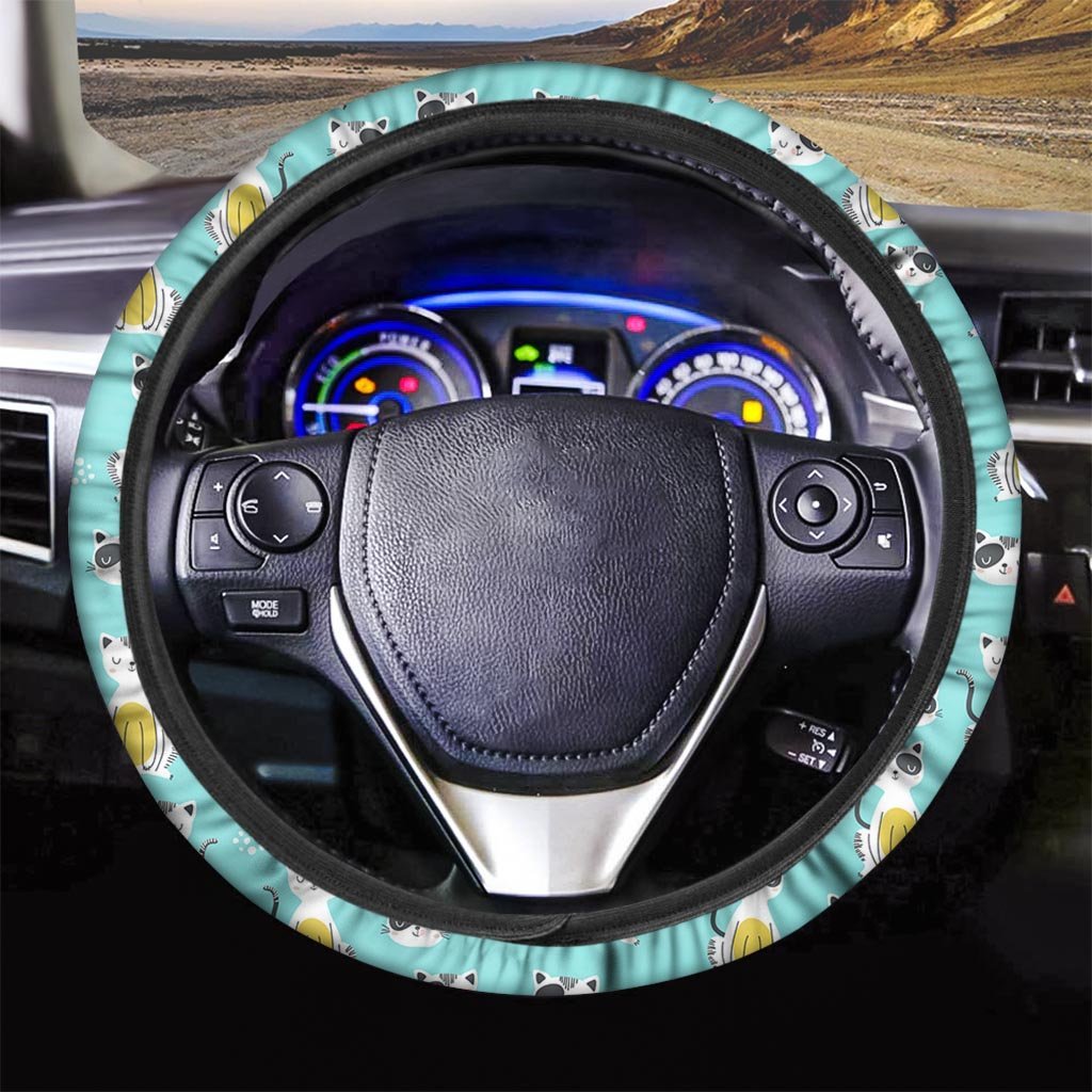 Blue Cat Print Steering Wheel Cover-grizzshop