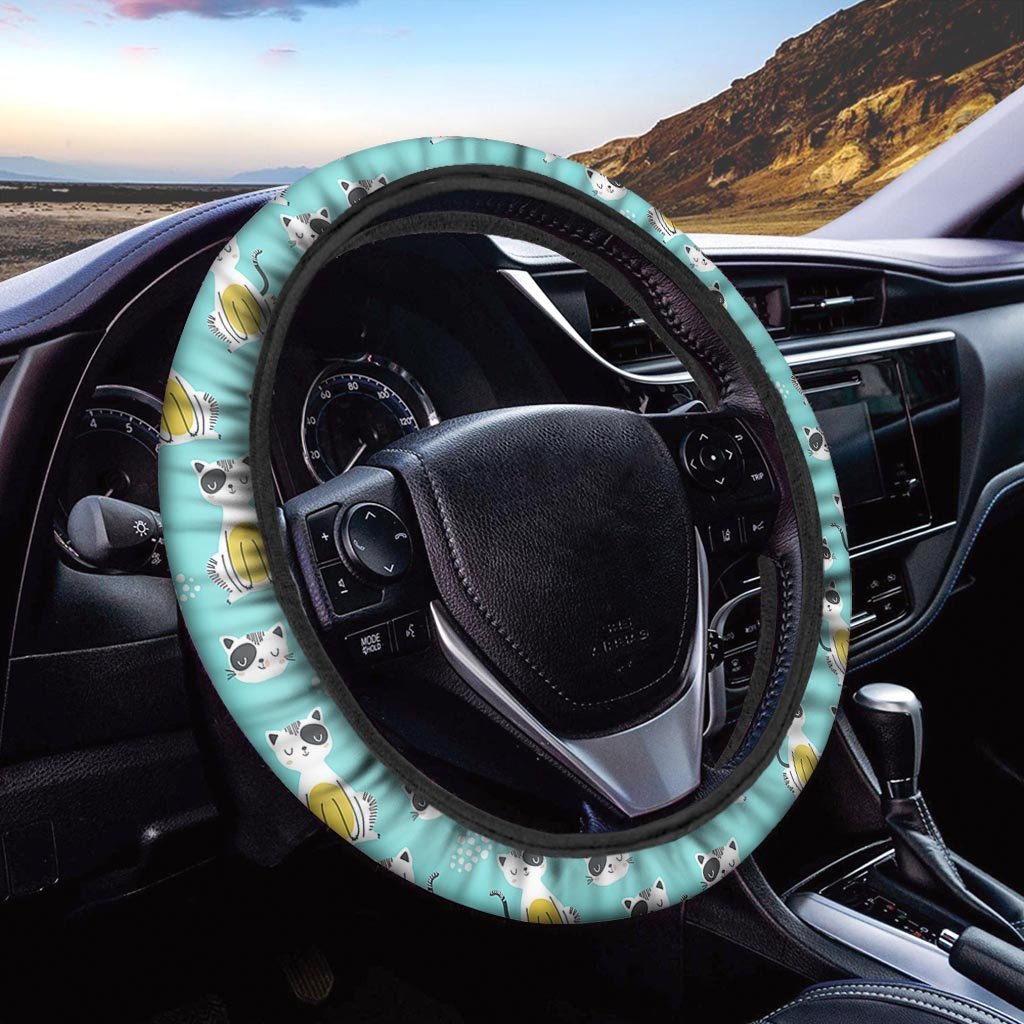 Blue Cat Print Steering Wheel Cover-grizzshop