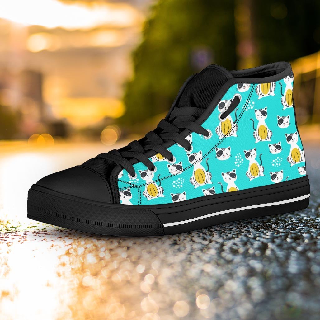 Blue Cat Print Women's High Top Shoes-grizzshop