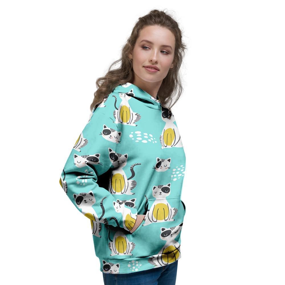 Blue Cat Print Women's Hoodie-grizzshop