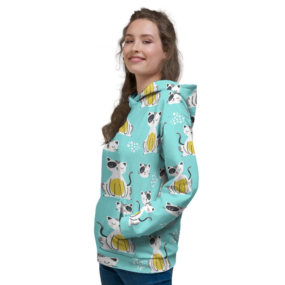 Blue Cat Print Women's Hoodie-grizzshop