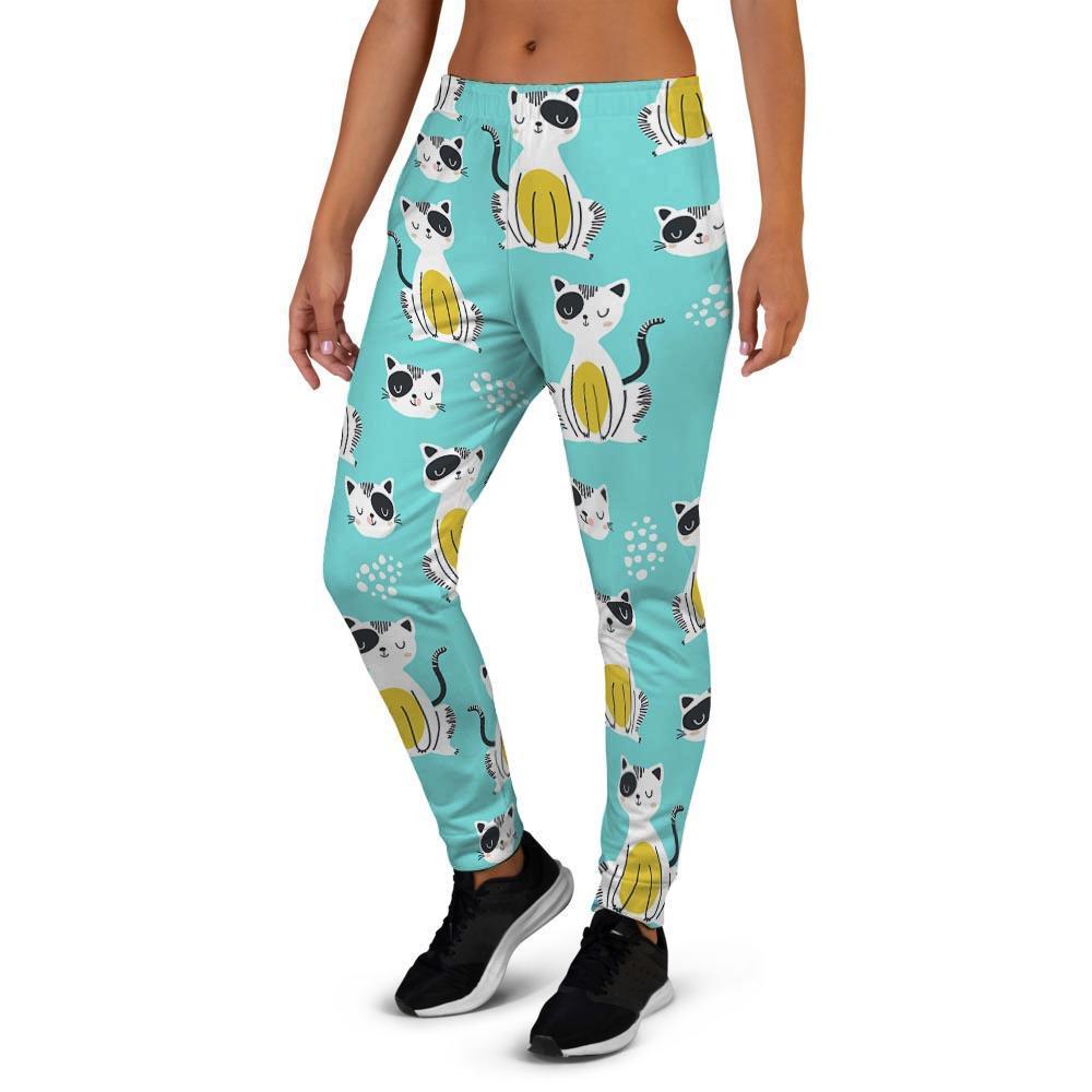 Blue Cat Print Women's Joggers-grizzshop