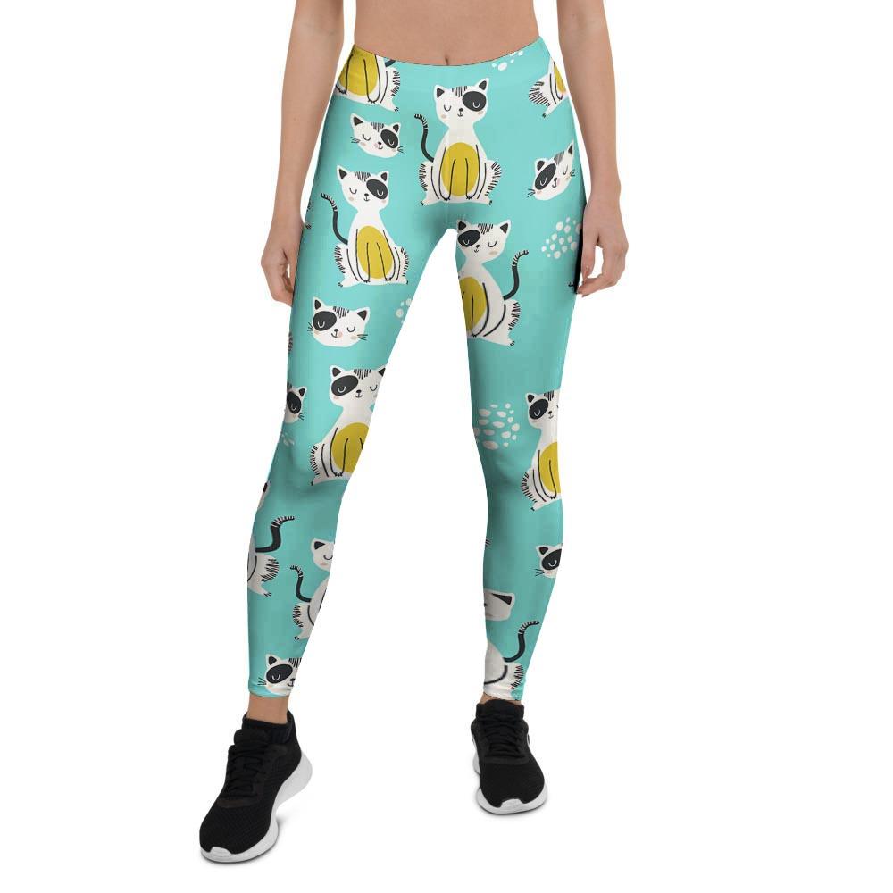 Blue Cat Print Women's Leggings-grizzshop