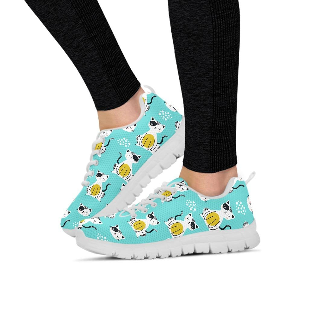 Blue Cat Print Women's Sneakers-grizzshop