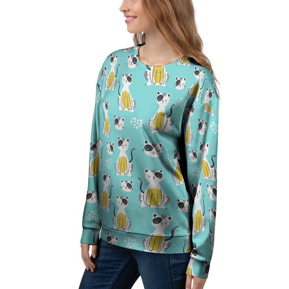 Blue Cat Print Women's Sweatshirt-grizzshop