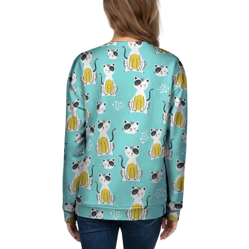 Blue Cat Print Women's Sweatshirt-grizzshop