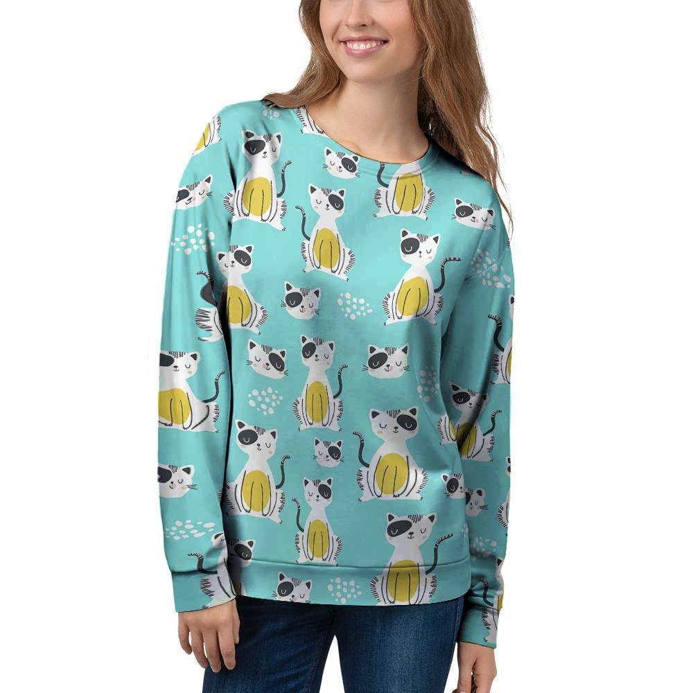 Blue Cat Print Women's Sweatshirt-grizzshop