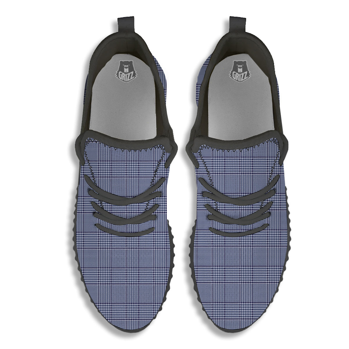 Blue Check Prince of Wales Print Black Walking Shoes-grizzshop