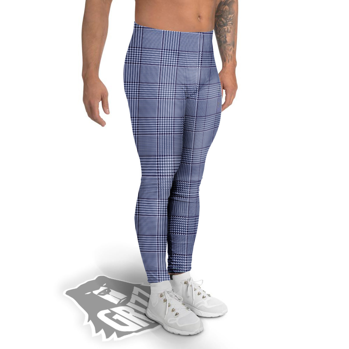 Blue Check Prince of Wales Print Men's Leggings-grizzshop
