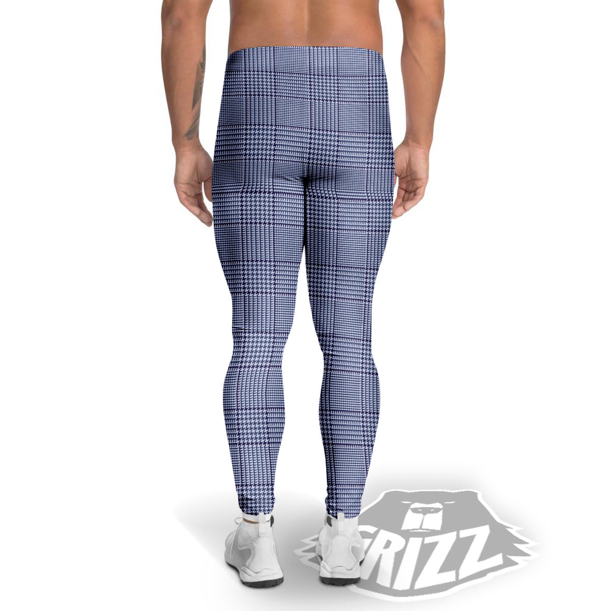 Blue Check Prince of Wales Print Men's Leggings-grizzshop