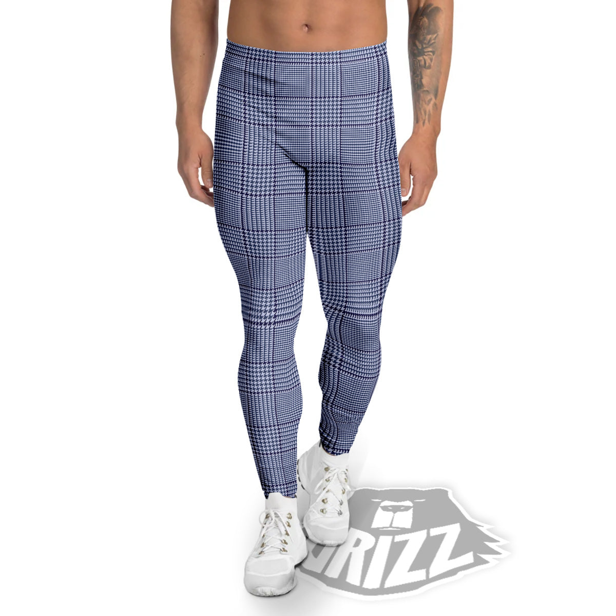Blue Check Prince of Wales Print Men's Leggings-grizzshop