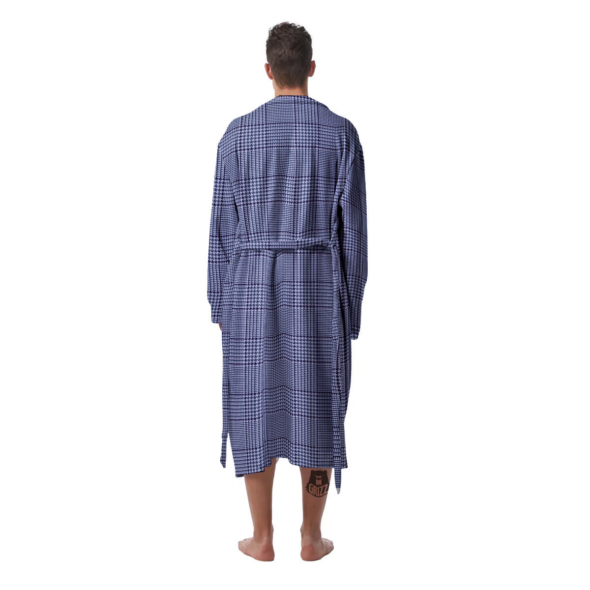 Blue Check Prince of Wales Print Men's Robe-grizzshop