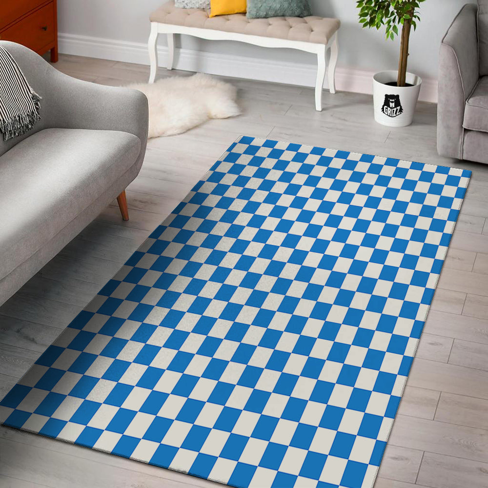 Blue Checkered Flag Print Floor Mat-grizzshop
