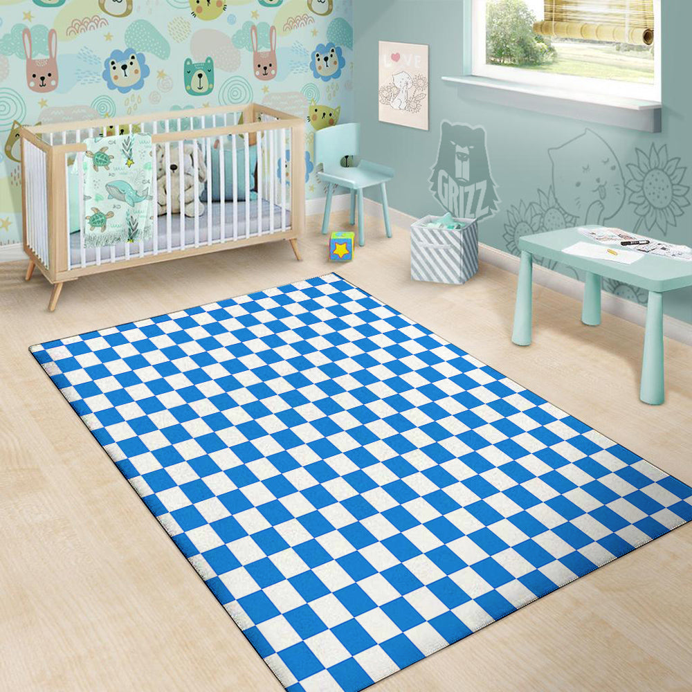 Blue Checkered Flag Print Floor Mat-grizzshop