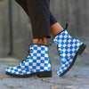 Blue Checkered Flag Print Leather Boots-grizzshop