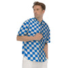 Blue Checkered Flag Print Men's Short Sleeve Shirts-grizzshop