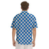 Blue Checkered Flag Print Men's Short Sleeve Shirts-grizzshop