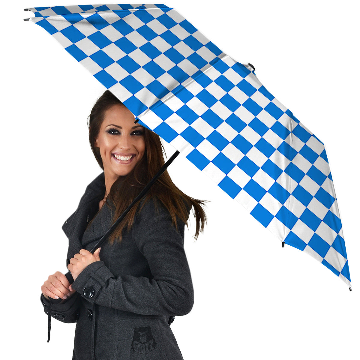 Blue Checkered Flag Print Umbrella-grizzshop