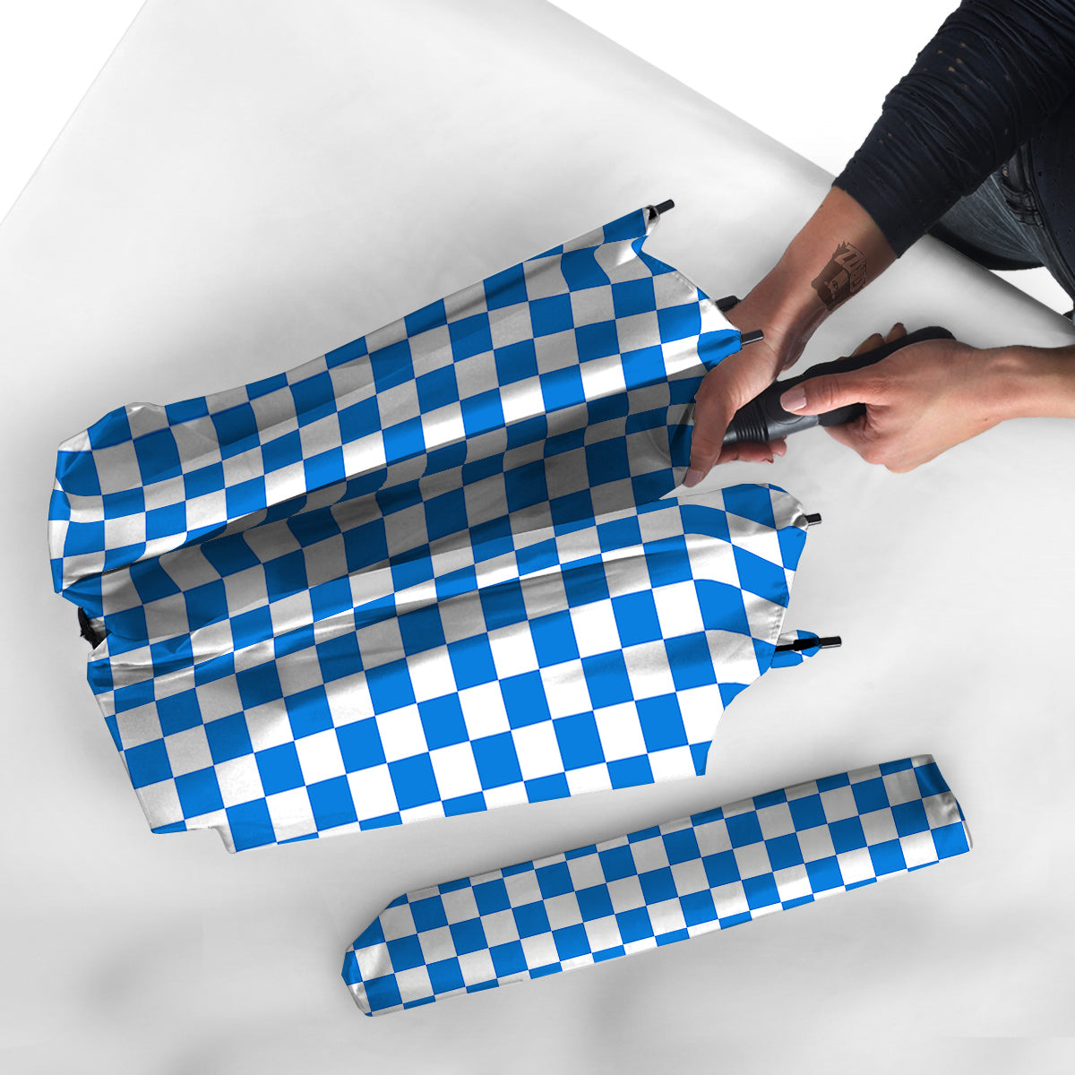 Blue Checkered Flag Print Umbrella-grizzshop