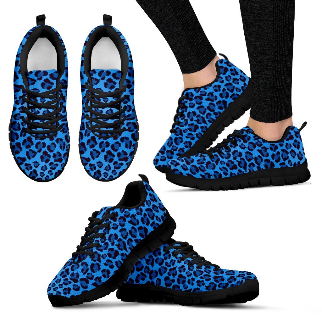 modnes side repræsentant Blue Cheetah Leopard Pattern Print Black Sneaker Shoes For Men Women –  Grizzshopping