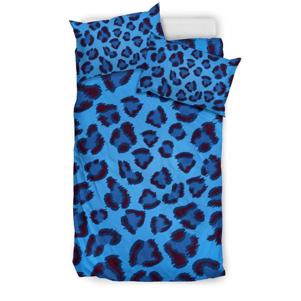 Blue Cheetah Leopard Pattern Print Duvet Cover Bedding Set-grizzshop