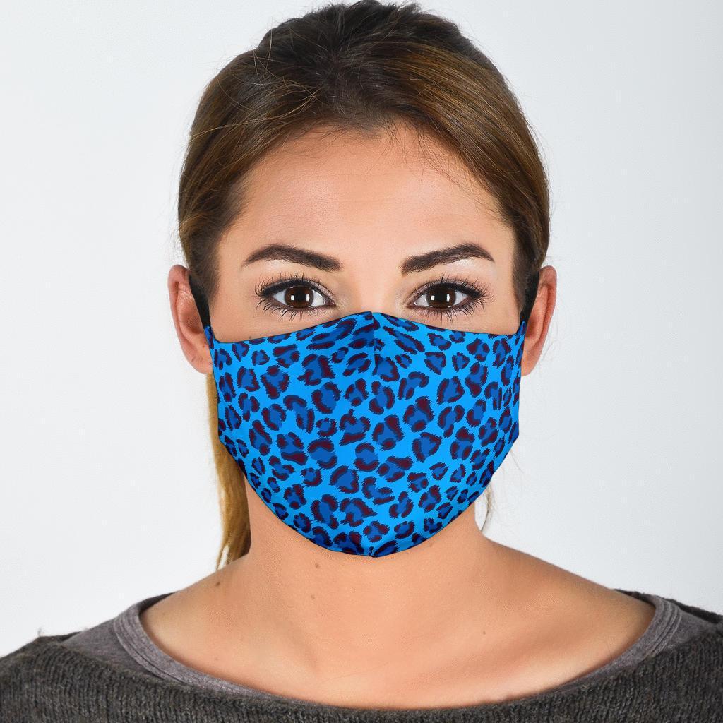 Blue Cheetah Leopard Pattern Print Face Mask-grizzshop