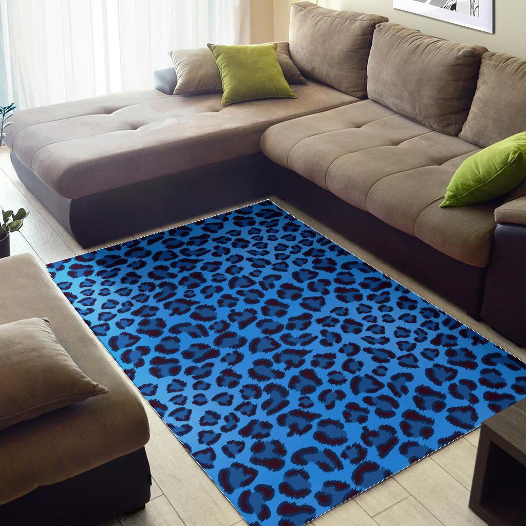 Blue Cheetah Leopard Pattern Print Floor Mat-grizzshop