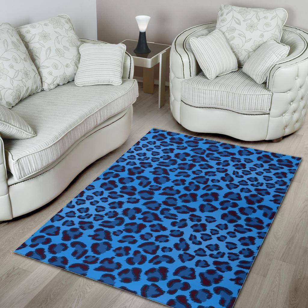 Blue Cheetah Leopard Pattern Print Floor Mat-grizzshop