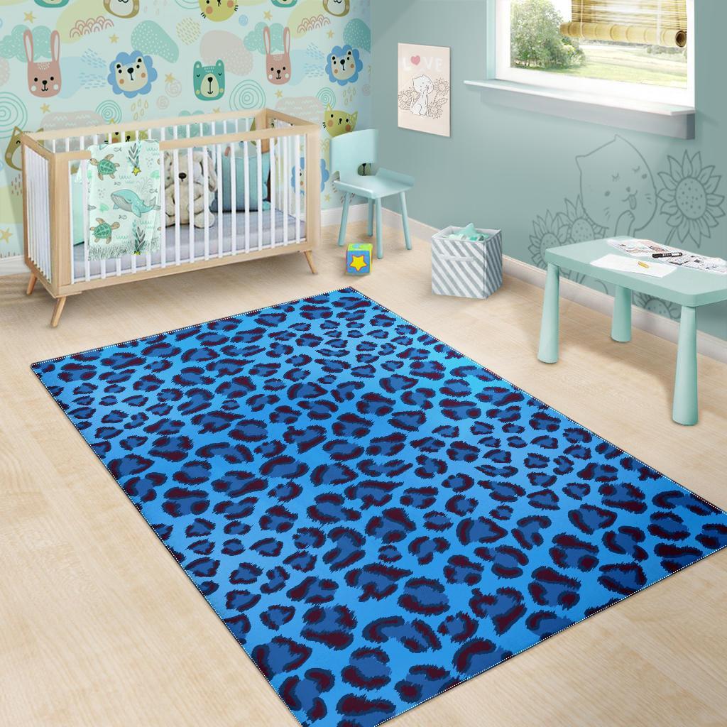 Blue Cheetah Leopard Pattern Print Floor Mat-grizzshop