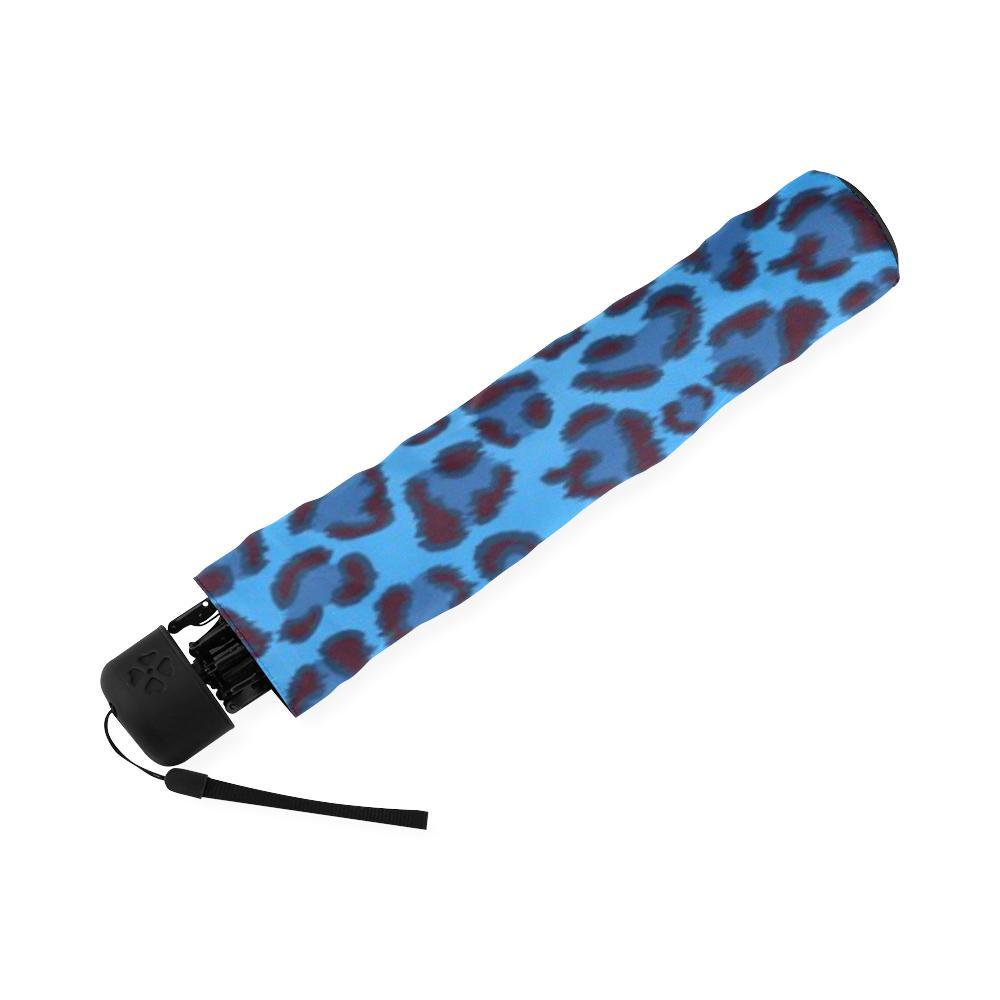Blue Cheetah Leopard Pattern Print Foldable Umbrella-grizzshop