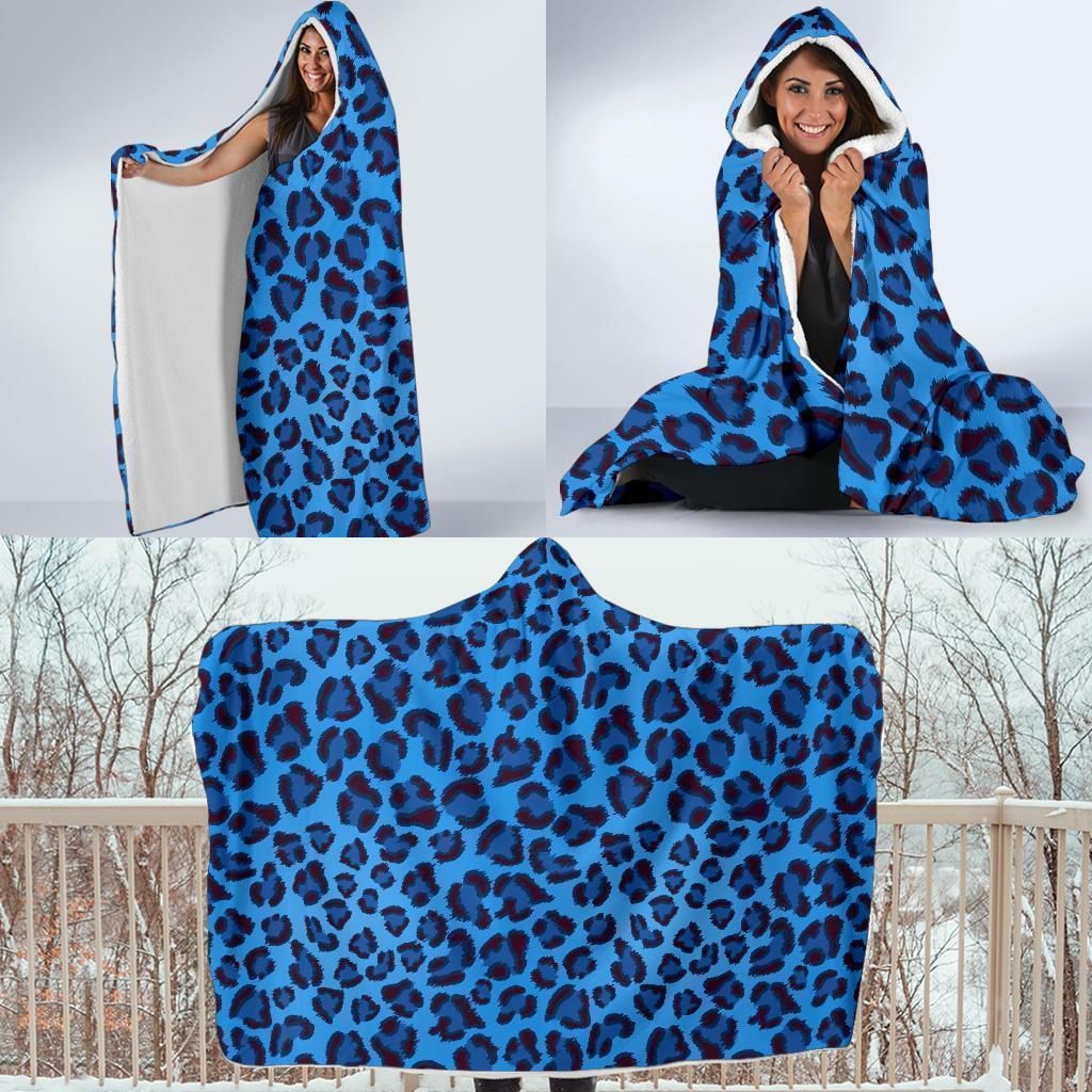 Blue Cheetah Leopard Pattern Print Hooded Blanket-grizzshop