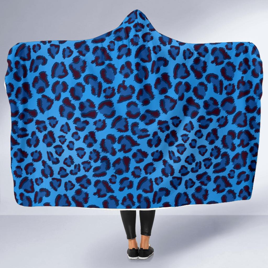 Blue Cheetah Leopard Pattern Print Hooded Blanket-grizzshop