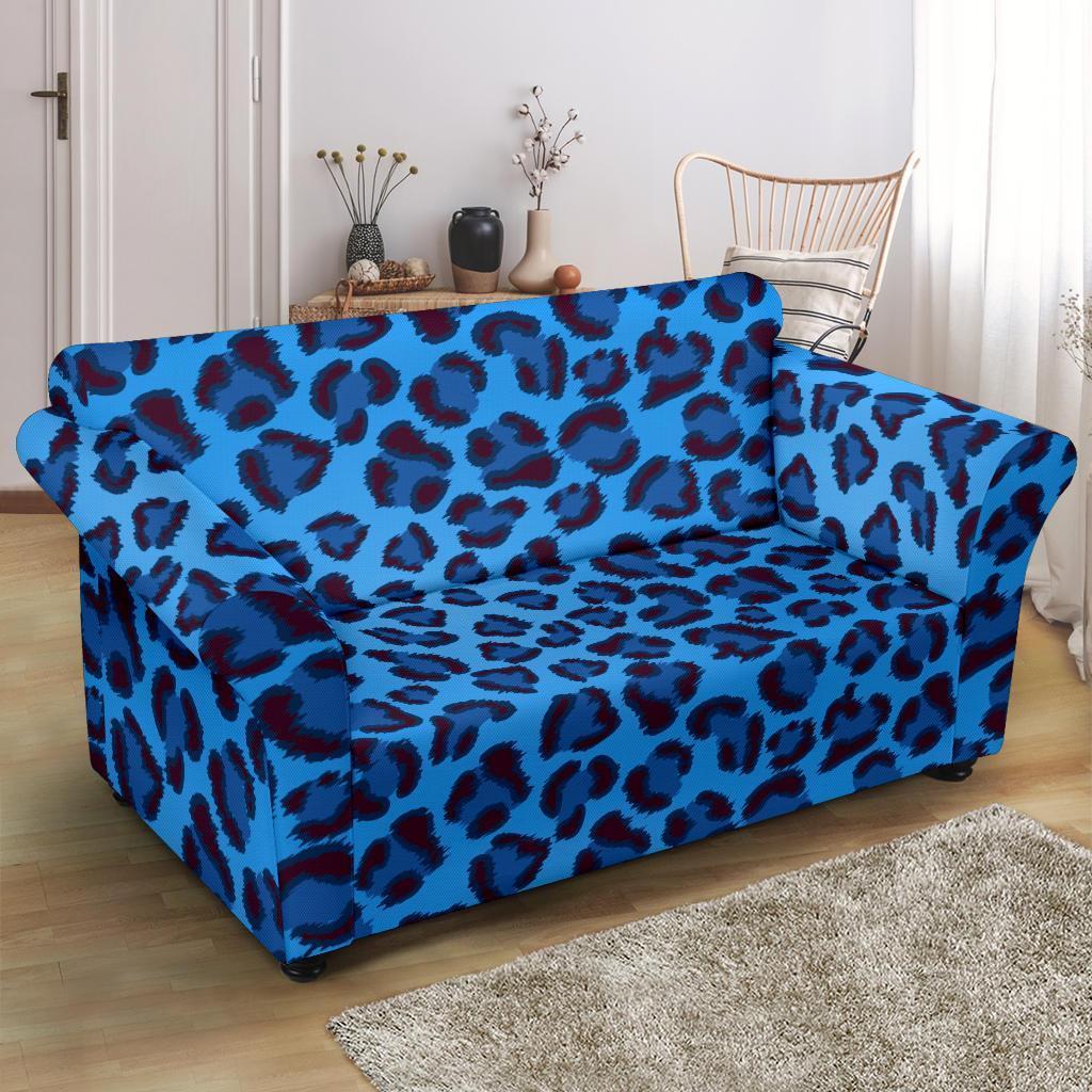 Blue Cheetah Leopard Pattern Print Loveseat Cover-grizzshop