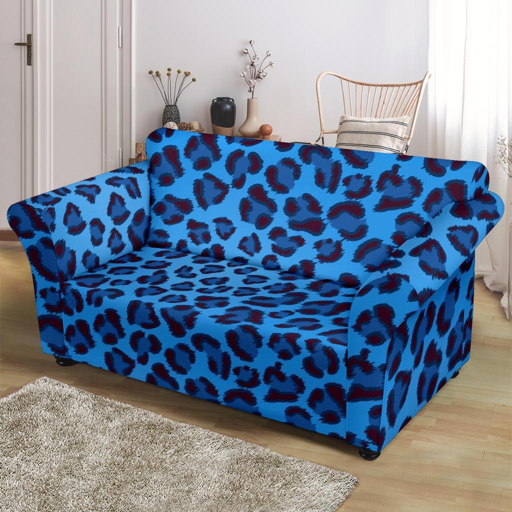 Blue Cheetah Leopard Pattern Print Loveseat Cover-grizzshop