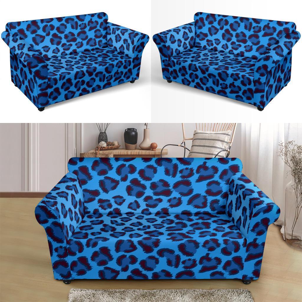 Blue Cheetah Leopard Pattern Print Loveseat Cover-grizzshop