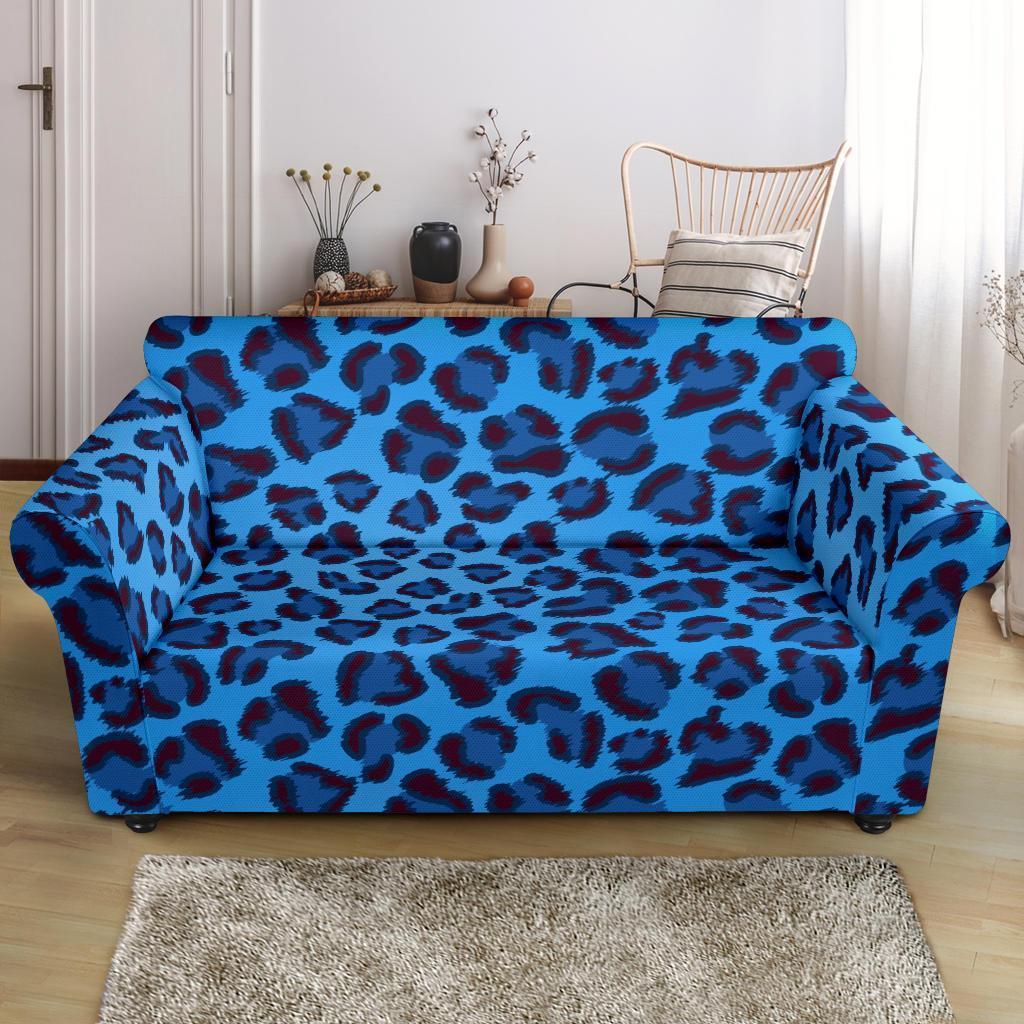 Blue Cheetah Leopard Pattern Print Loveseat Cover-grizzshop