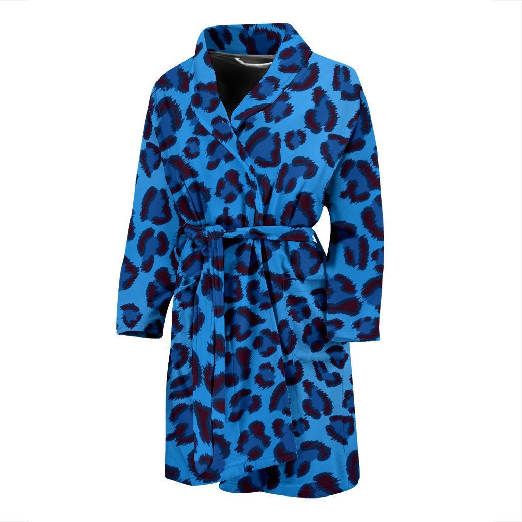 Blue Cheetah Leopard Pattern Print Men Long Robe-grizzshop