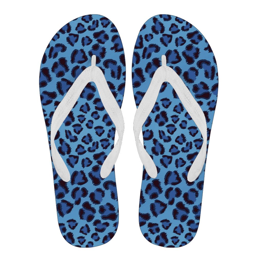 Blue Cheetah Leopard Pattern Print Men & Women Flip Flops-grizzshop