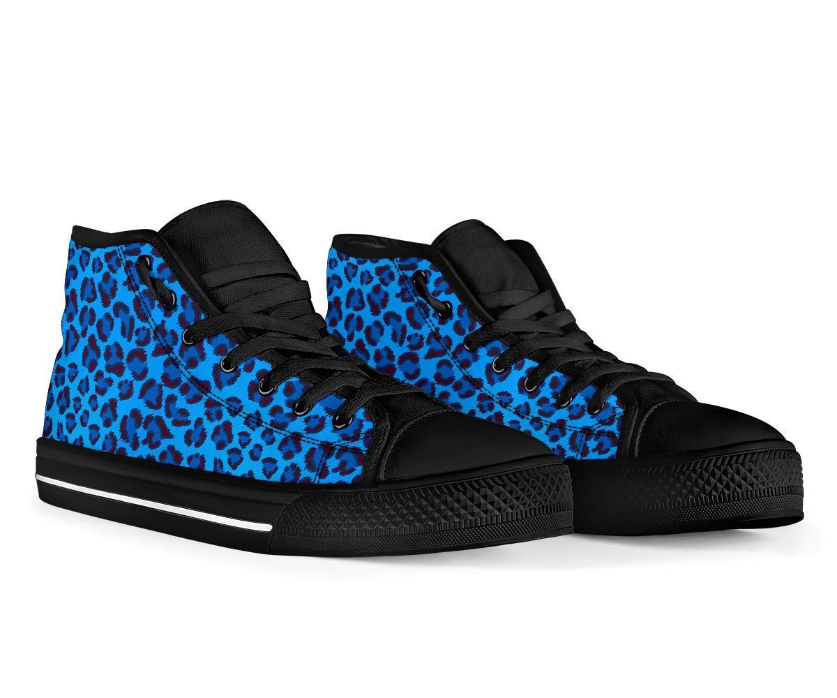 Blue Cheetah Leopard Pattern Print Men Women's High Top Shoes-grizzshop