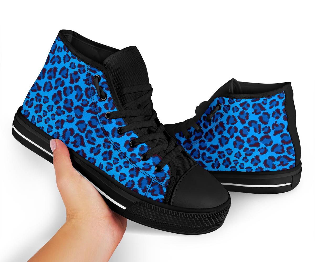 Blue Cheetah Leopard Pattern Print Men Women's High Top Shoes-grizzshop