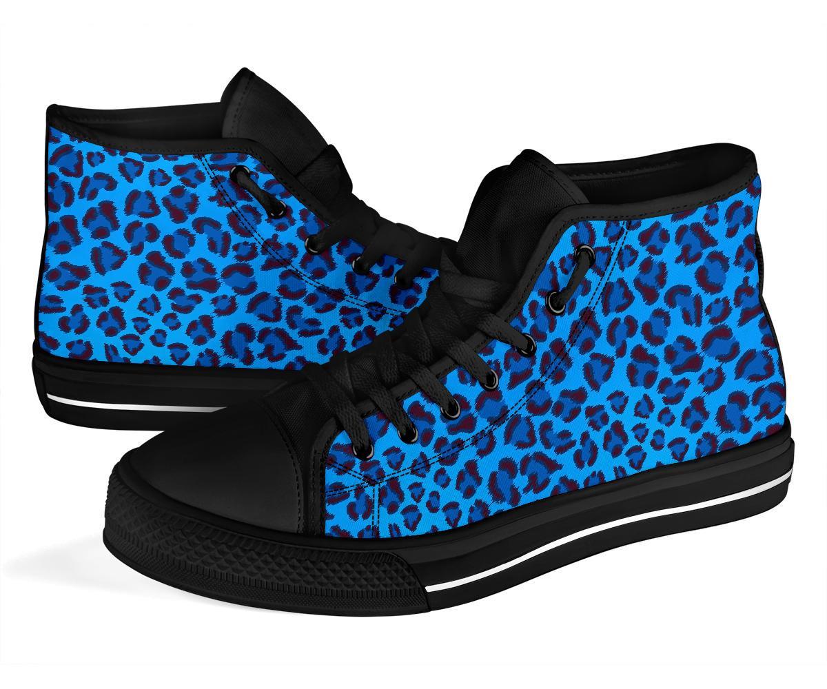 Blue Cheetah Leopard Pattern Print Men Women's High Top Shoes-grizzshop