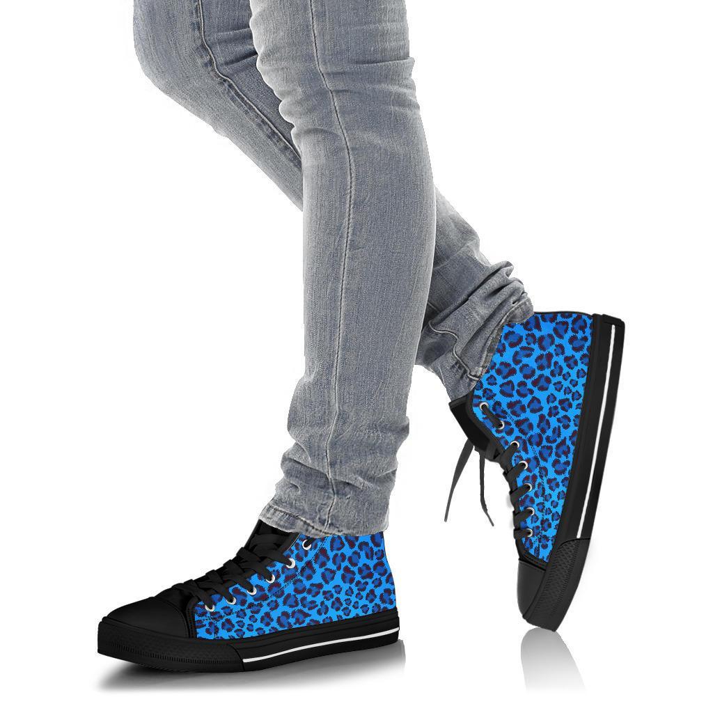 Blue Cheetah Leopard Pattern Print Men Women's High Top Shoes-grizzshop