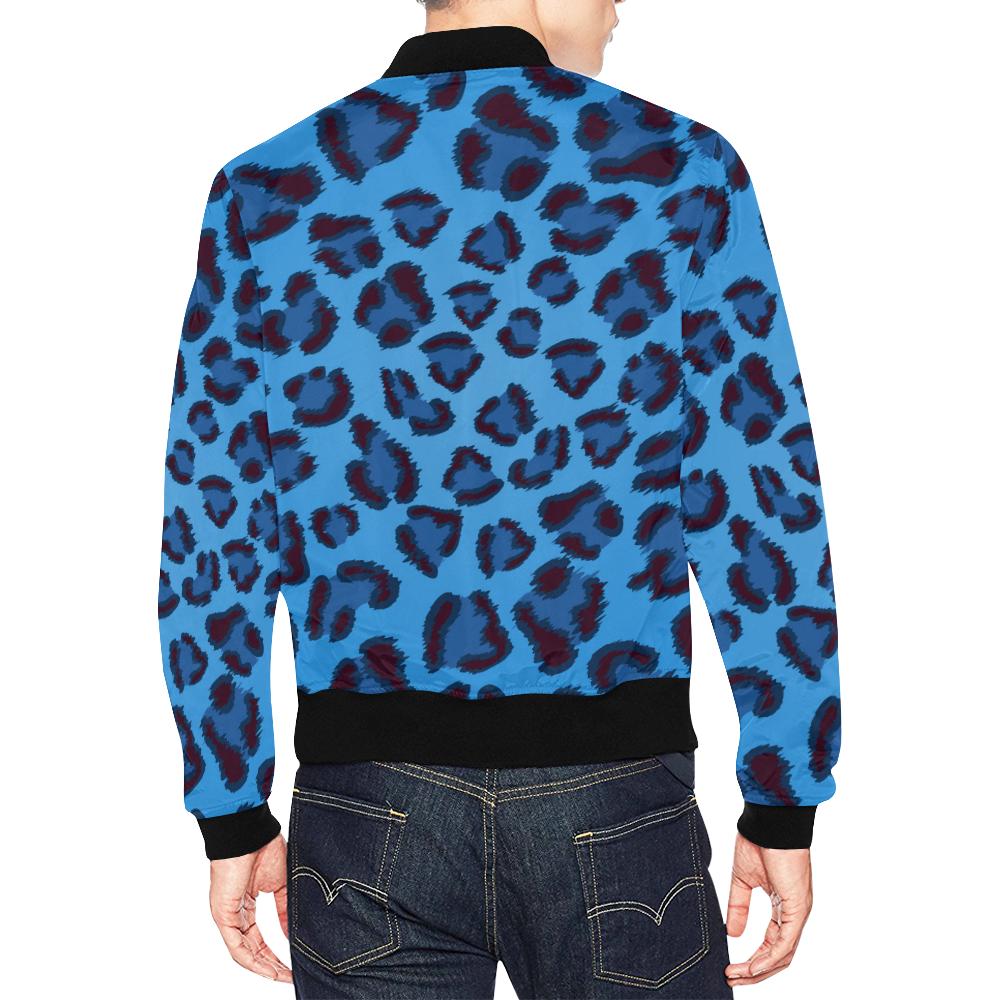 Blue Cheetah Leopard Pattern Print Men's Bomber Jacket-grizzshop