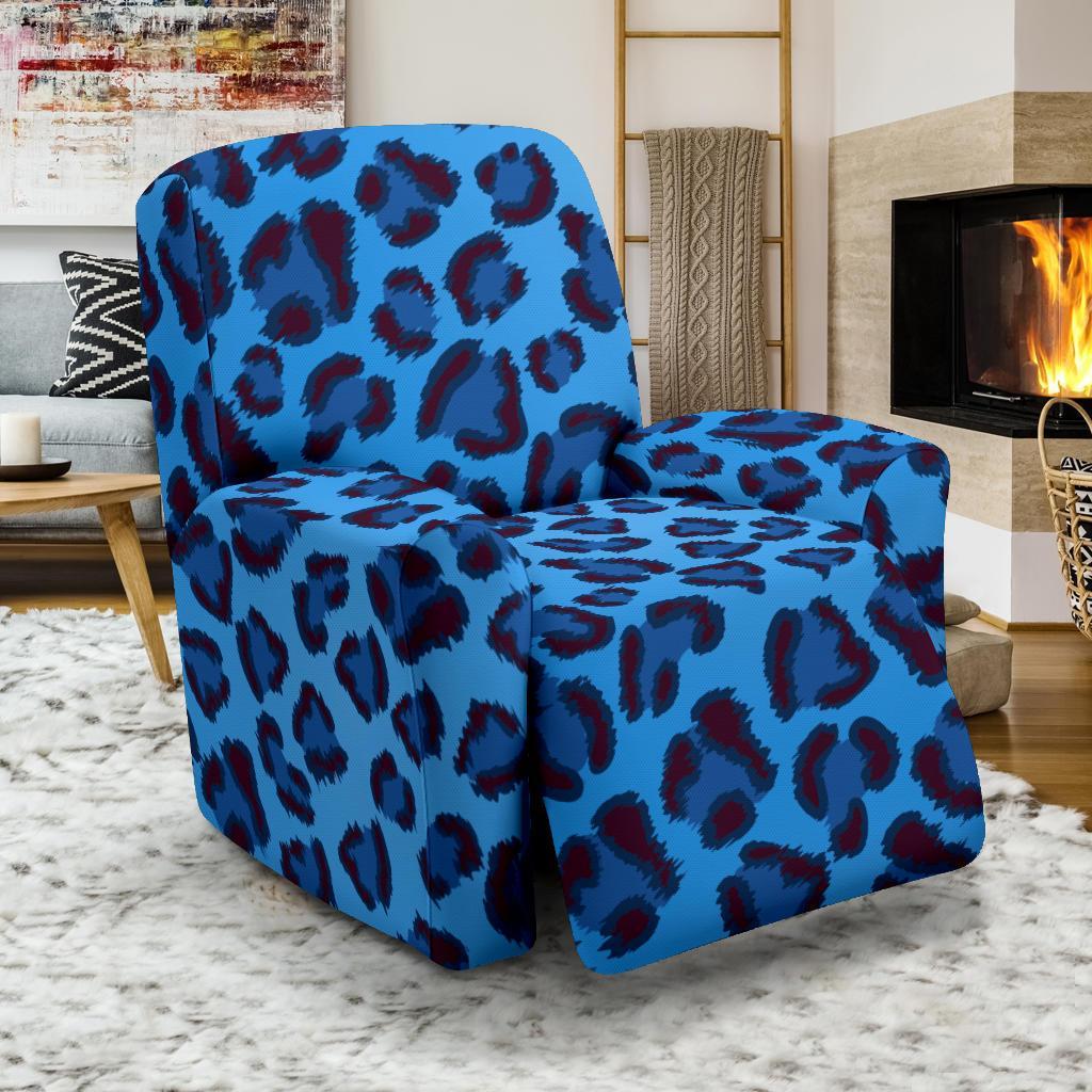 Blue Cheetah Leopard Pattern Print Recliner Cover-grizzshop