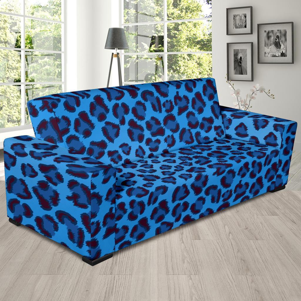 Blue Cheetah Leopard Pattern Print Sofa Covers-grizzshop