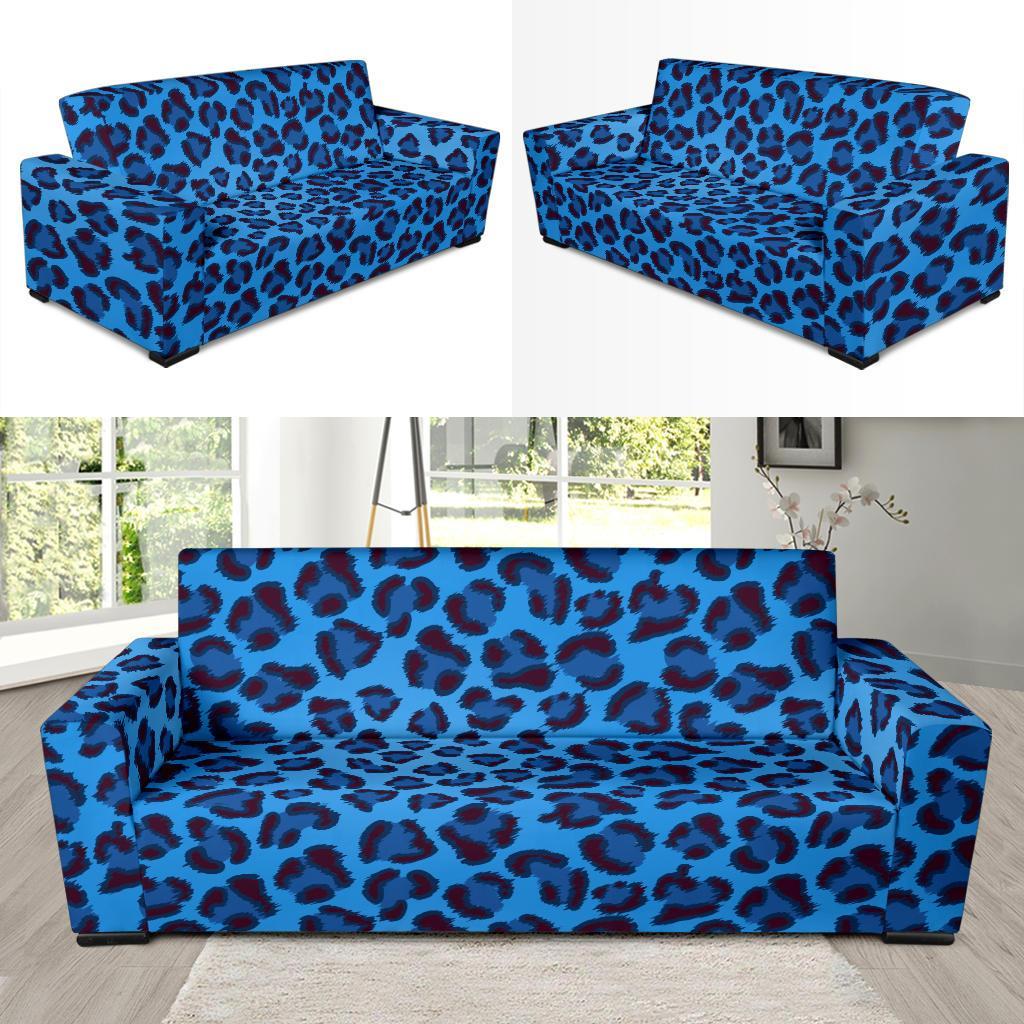 Blue Cheetah Leopard Pattern Print Sofa Covers-grizzshop